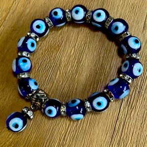 Large blue evil eye glass lampwork beads bracelet